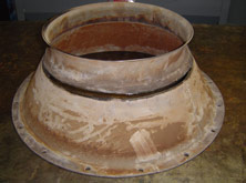 Industrial Exhaust Fan Shroud for Baking Oven Before Repair